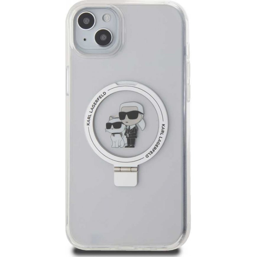 Karl Lagerfeld Ringstand Karl and Choupette MagSafe Case for iPhone 15 Plus White – 3