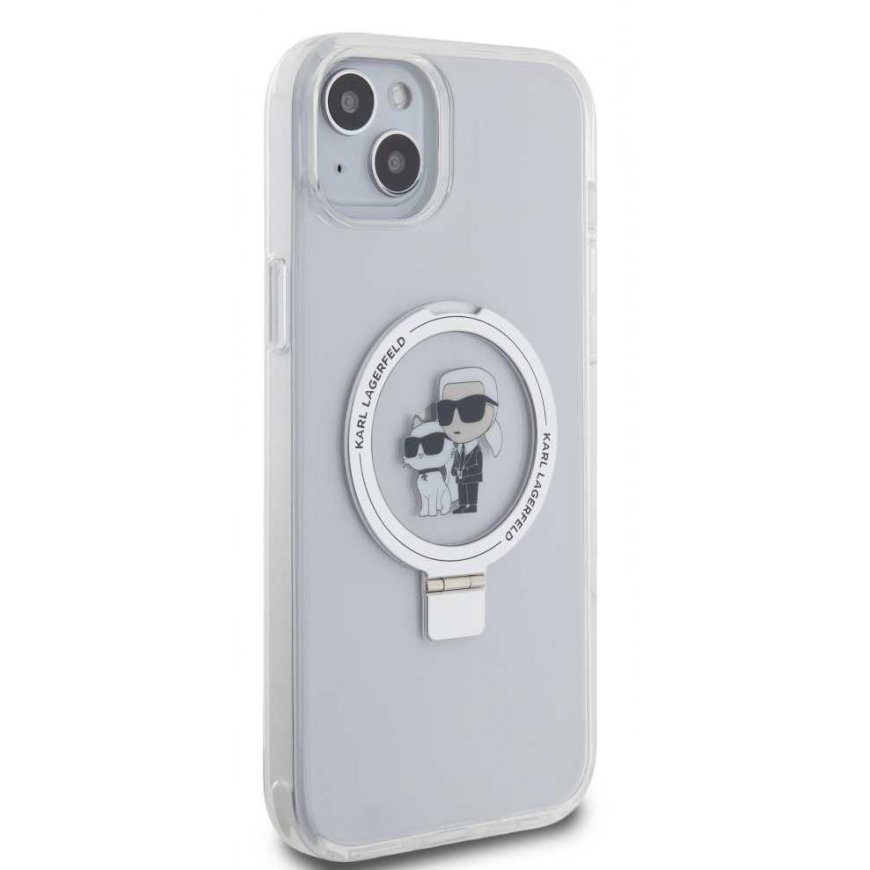 Karl Lagerfeld Ringstand Karl and Choupette MagSafe Case for iPhone 15 Plus White – 4