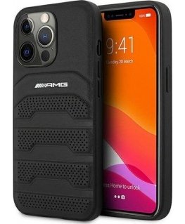 Mercedes AMG AMHCP14LGSEBK iPhone 14 Pro 6.1" Black / Black Hard Case, Leather Embossed Lines