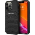 Mercedes AMG AMHCP14LGSEBK iPhone 14 Pro 6.1 "juodas / juodas kietas dėklas, odinės įspaudos linijos Mercedes AMG AMHCP14LGSEBK iPhone 14 Pro 6.1 "juodas / juodas kietas dėklas, odinės įspaudos linijos