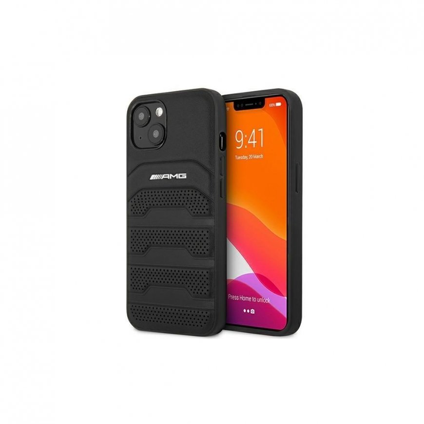 Mercedes AMG AMHCP14LGSEBK iPhone 14 Pro 6.1" Black / Black Hard Case, Leather Embossed Lines – 2