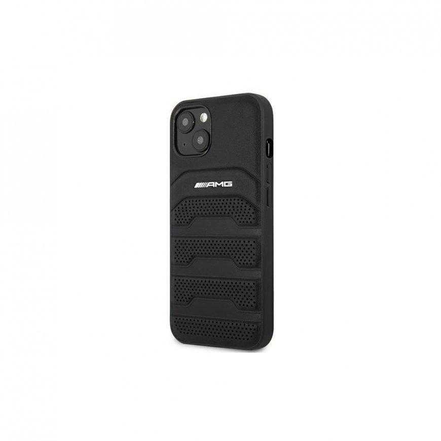 Mercedes AMG AMHCP14LGSEBK iPhone 14 Pro 6.1" Black / Black Hard Case, Leather Embossed Lines – 3