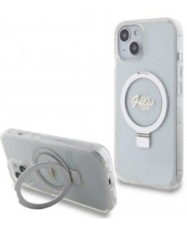 Guess IML Ring Stand Glitter MagSafe Case for iPhone 15 Clear