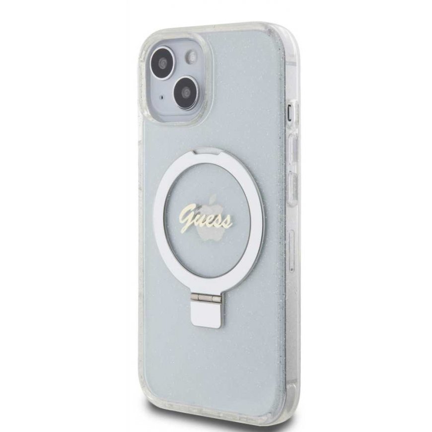 Guess IML Ring Stand Glitter MagSafe dėklas, skirtas iPhone 15 Skaidrus – 2