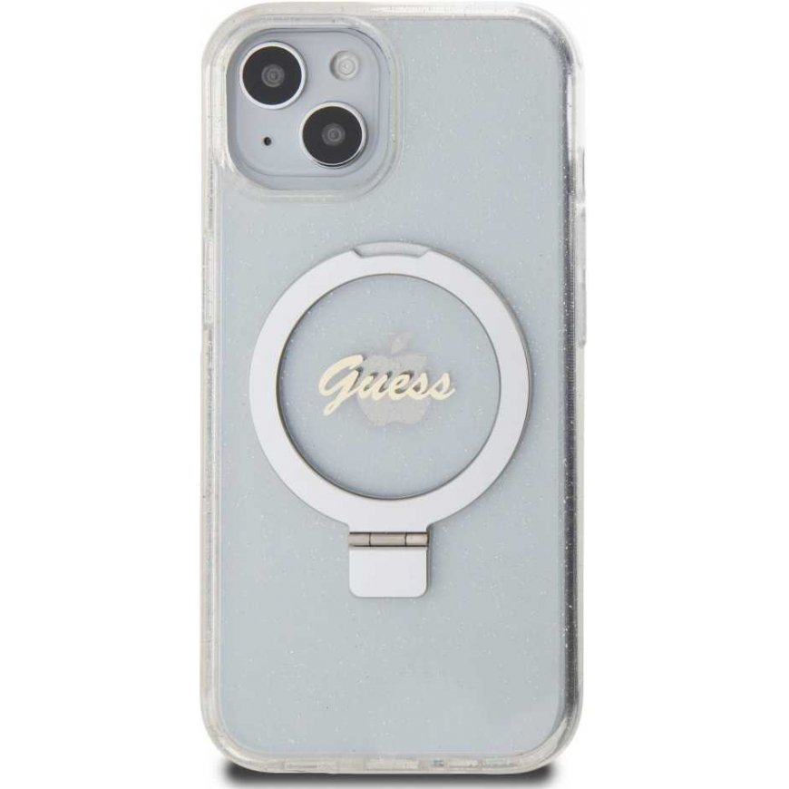 Guess IML Ring Stand Glitter MagSafe Case for iPhone 15 Clear – 3