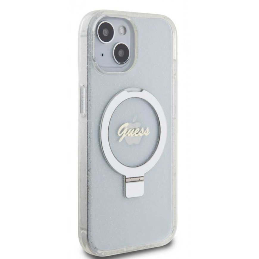 Guess IML Ring Stand Glitter MagSafe Case for iPhone 15 Clear – 4