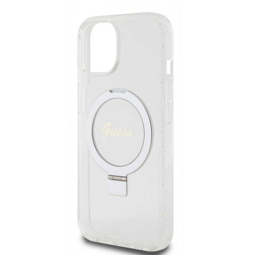 Guess IML Ring Stand Glitter MagSafe Case for iPhone 15 Clear – 5