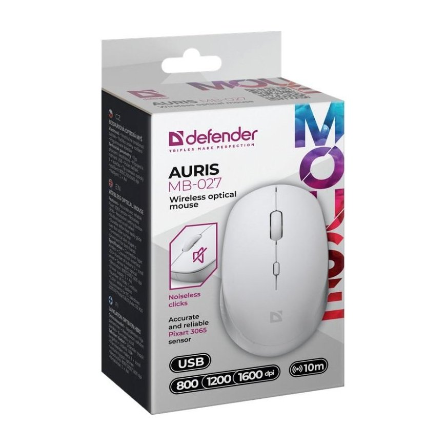 Defender Wireless mouse silent click AURIS MB-027 800/1200/1600 DPI white – 2