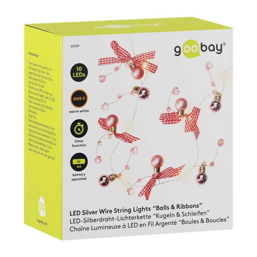 Goobay 60269 dekoratiivne valgusti Haldjatuled Kuld, Roosa, Punane, Hõbe, Valge 10 lambid LED 0,04 W – 5
