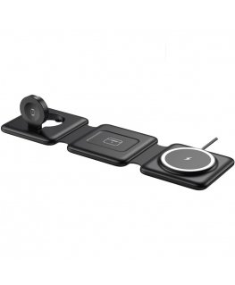WoW F1 3in1 Foldable Magnetic Wireless 15W charger Smartphone / Smartwatch / TWS headset Black