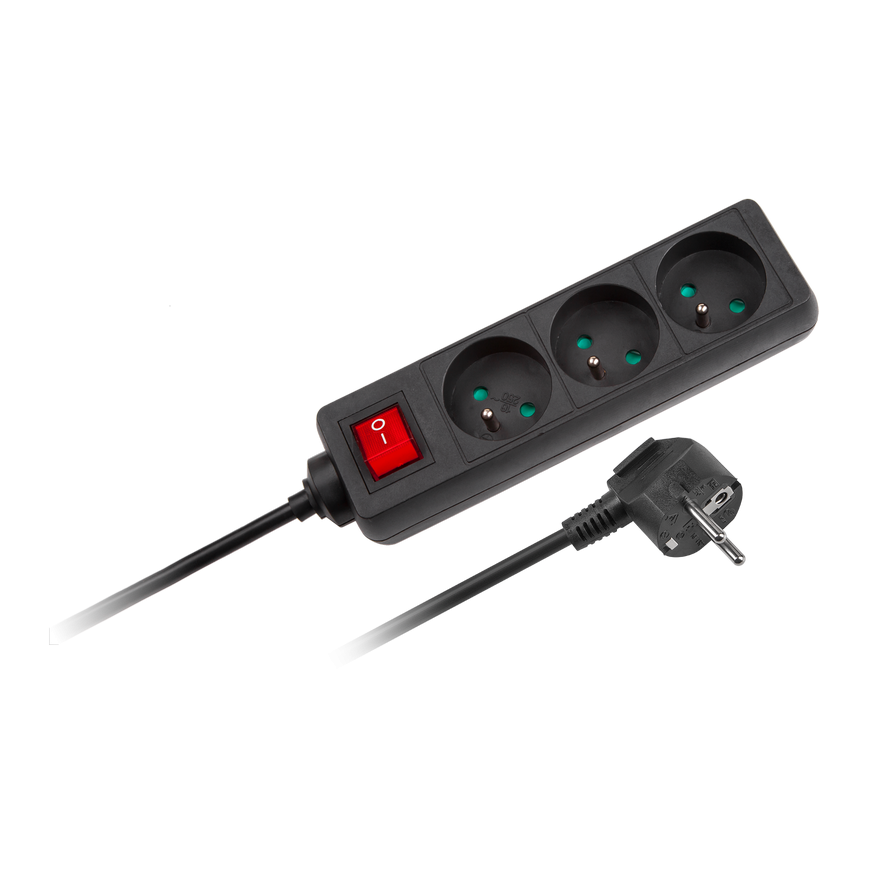 Black Rebel extension cord with switch 3 sockets - 5m (1.5mm) – 3