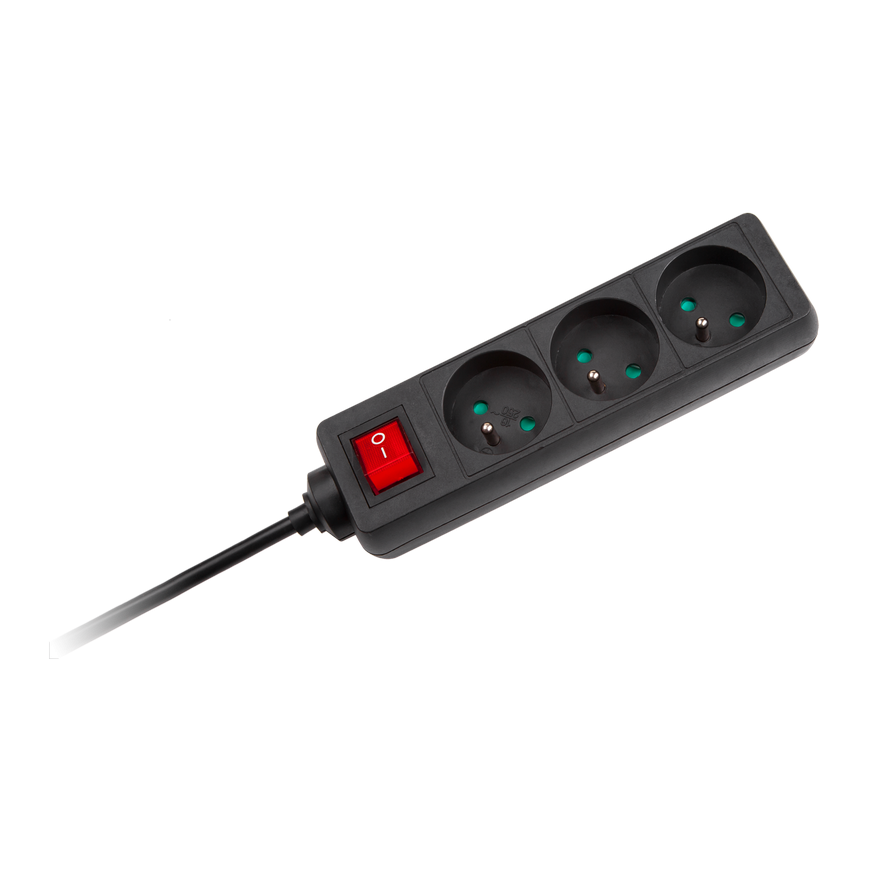 Juodas Rebel ilgintuvas su jungikliu 3 lizdai - 5m (1.5mm) – 4