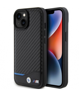 BMW PU Carbon Case Aizmugurējais Apvalks Priekš Apple iPhone 15 Plus