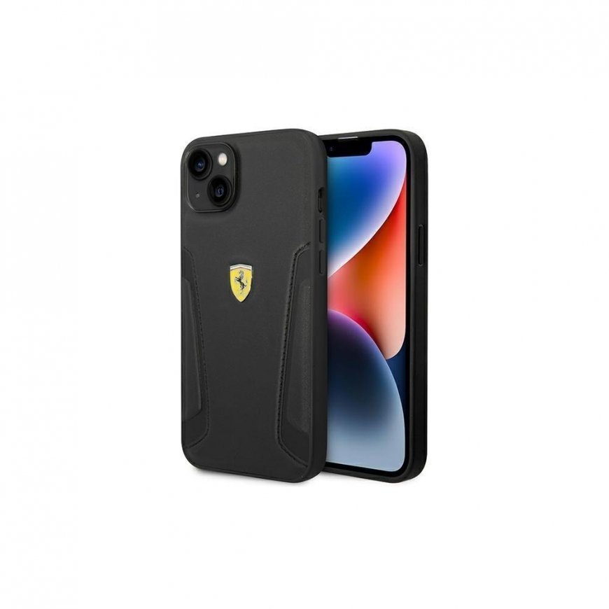 Case Ferrari FEHCP14MRBUK iPhone 14 Plus 6.7 inch Black/Black Hard Case Leather Stamp Side