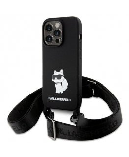 Karl Lagerfeld Crossbody Silicone Choupette Back Case for Apple iPhone 15 Pro Max