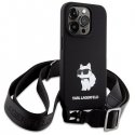 Karl Lagerfeld Crossbody Silicone Choupette Back Case Aizsargapvalks Priekš Apple iPhone 15 Pro Max