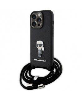 Karl Lagerfeld Crossbody Saffiano Monogram Metal Pin Karl & Choupette Back Case Aizsargapvalks Priekš Apple iPhone 15 Pro