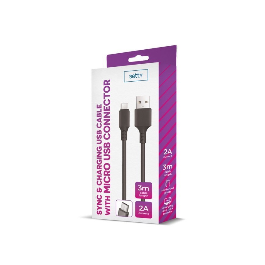 Setty cable USB - microUSB 3,0 m 2A black NEW – 2