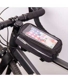Waterproof bike frame bag with phone holder black