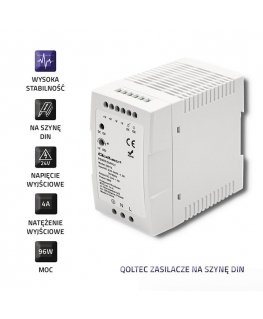Qoltec 50915 DIN rail power supply | 96W | 24V | 4A | Baltas | Slim