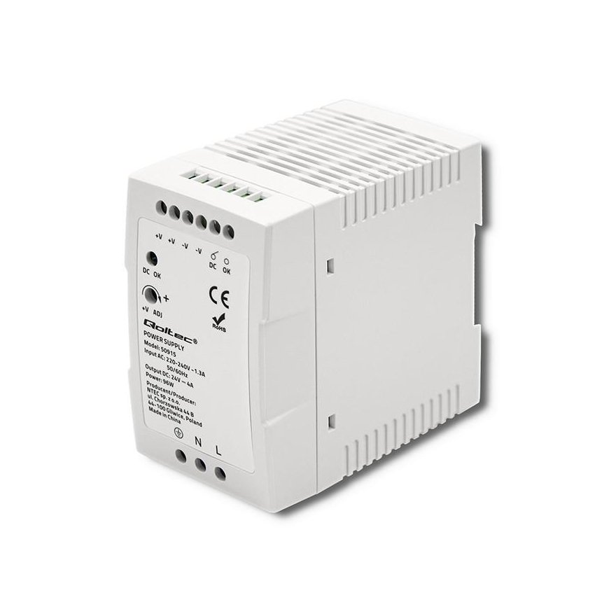 Qoltec 50915 DIN rail power supply | 96W | 24V | 4A | White | sick – 3