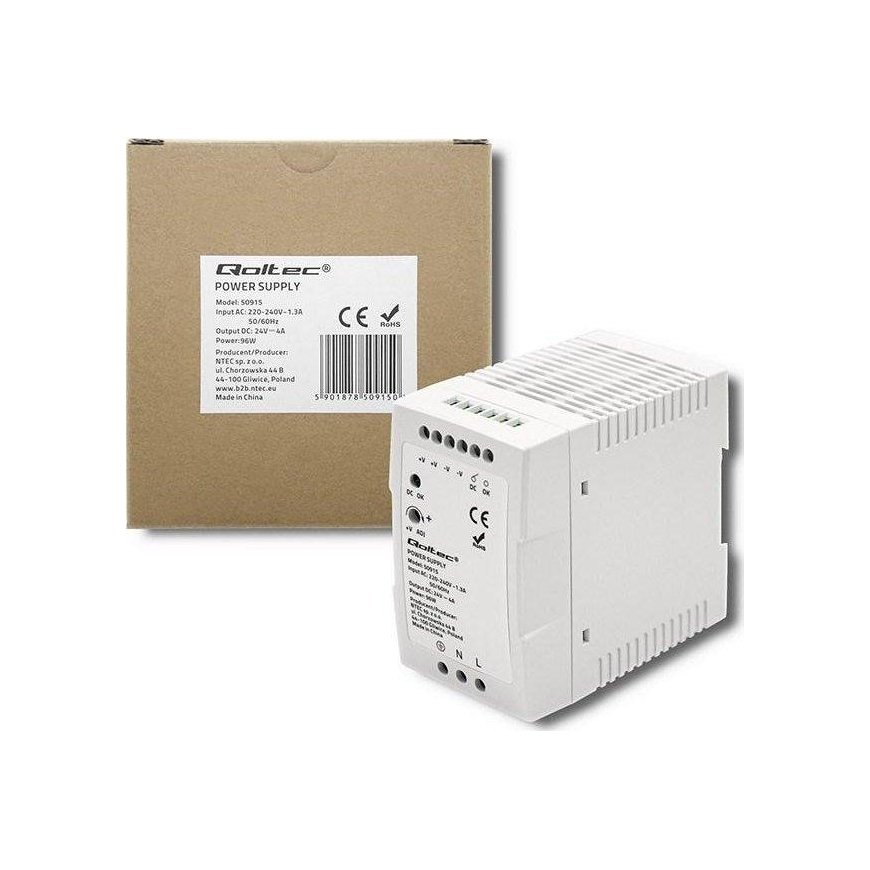 Qoltec 50915 DIN rail power supply | 96W | 24V | 4A | Baltas | Slim – 5