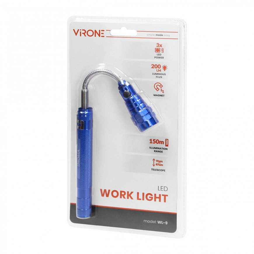 Žibintuvėlis Orno Žibintuvėlis teleskopowa 17-57 cm, 3 LED, 4 x LR44, wyginana głowica, magnes,WL-9 – 2