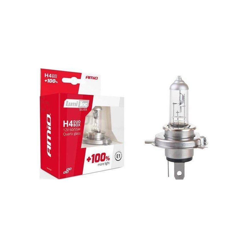 AMiO Set of halogen bulbs H4 12V 60/55W LumiTec Silver +100% DUO BOX