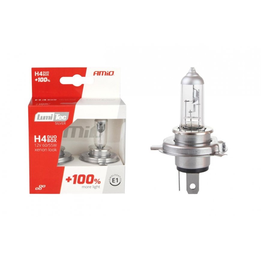 AMiO Rinkinys halogeninės lemputės H4 12V 60/55W LumiTec Sidabrinis +100% DUO BOX – 2