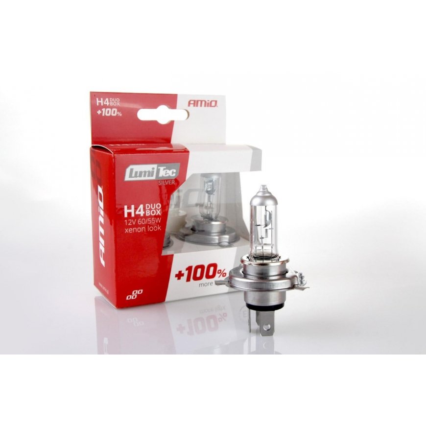 AMiO Rinkinys halogeninės lemputės H4 12V 60/55W LumiTec Sidabrinis +100% DUO BOX – 4