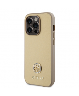 Guess case for iPhone 15 Pro 6.1" GUHCP15LPS4DGPD gold HC PU 4G Metal Logo Strass