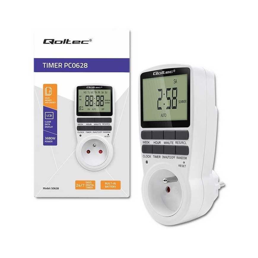 Qoltec Electronic timer pc0628 | 3680w | 16a | LCD – 2