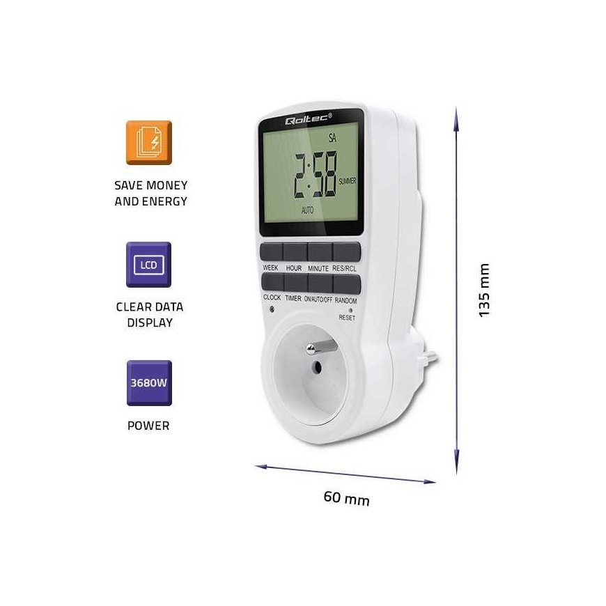 Qoltec Electronic timer pc0628 | 3680w | 16a | LCD – 4