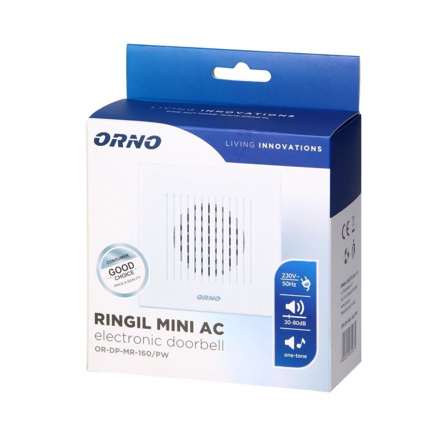 Orno Wired electronic one-tone doorbell RINGIL MINI AC, 230V, snow white – 2