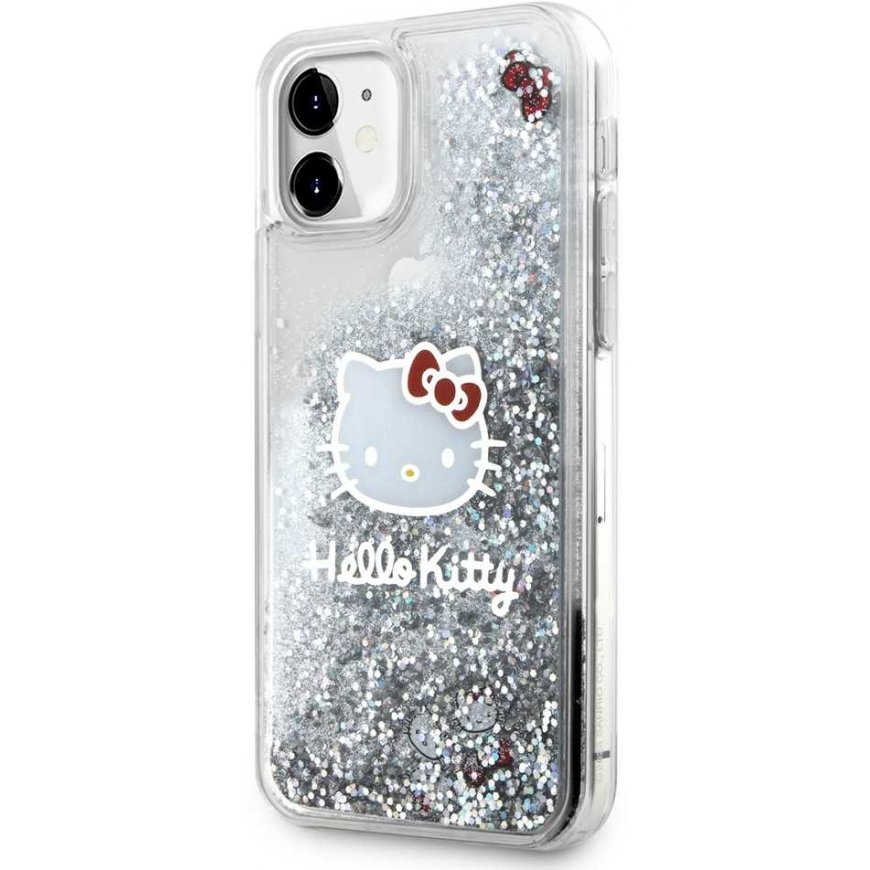 Dėklas Hello Kitty HKHCN61LIKHET iPhone 11 / Xr 6.1" sidabrinė/sidabrinis hardcase Liquid Glitter Charms Kitty Head