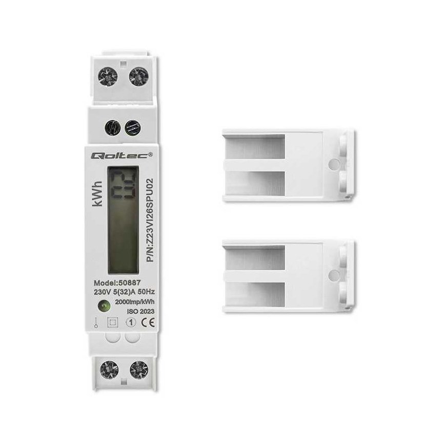 Qoltec Single phase electronic meter | din rail energy consumption meter | 230v | LCD | 2p | slim – 3