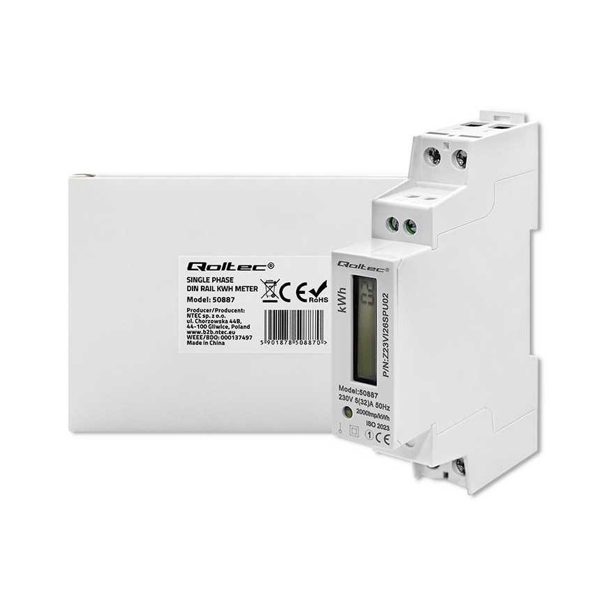 Qoltec Single phase electronic meter | din rail energy consumption meter | 230v | LCD | 2p | slim – 4