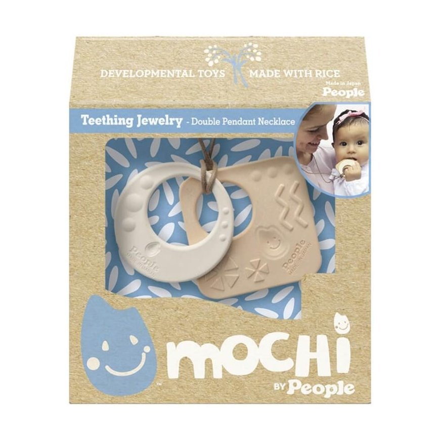 Mochi double pendant teether, 3 months+. Composition: 51% rice / Mochi Teething Jewelry Double Pendant – 2