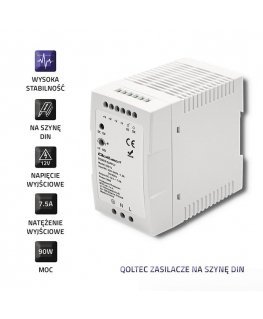 Qoltec 50914 DIN Rail Power Supply | 90W | 12V | 7.5A | White | Slim