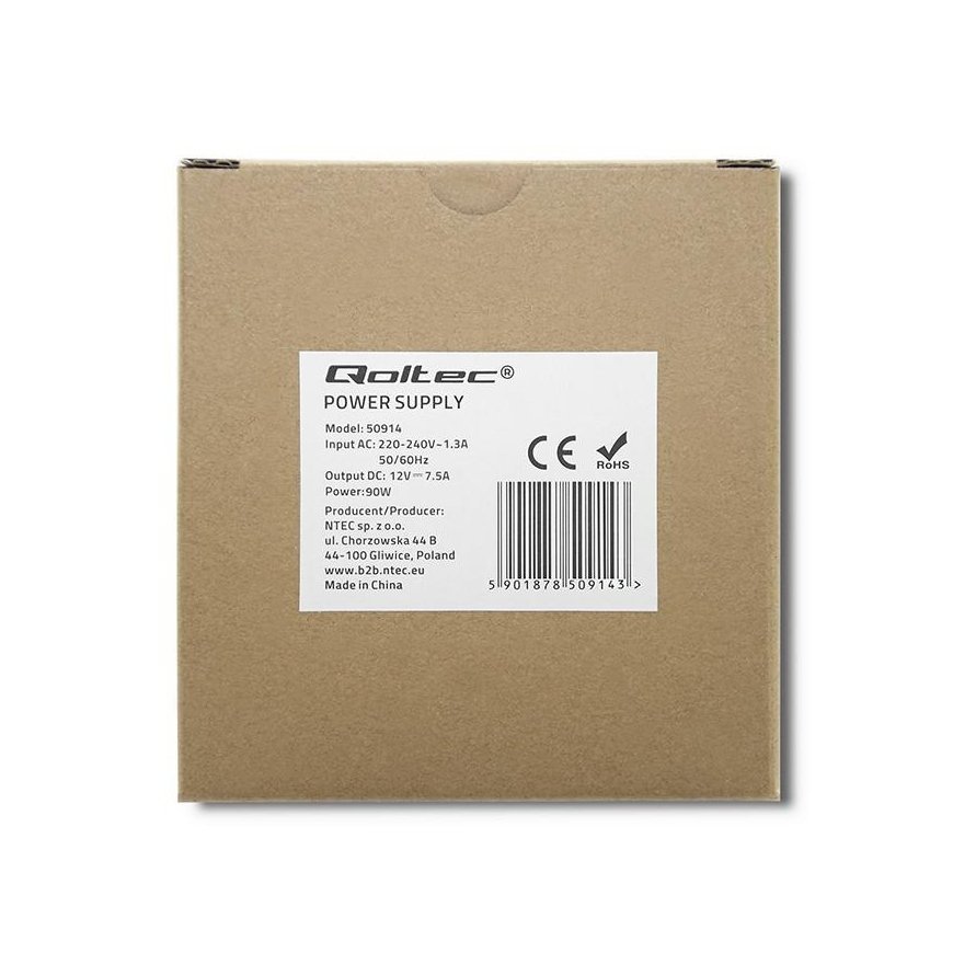 Qoltec 50914 DIN Rail Power Supply | 90W | 12V | 7.5A | White | Slim – 3