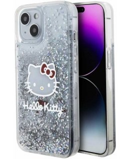 Hello Kitty Liquid Glitter Electroplating Head Logo Case For iPhone 15 Clear