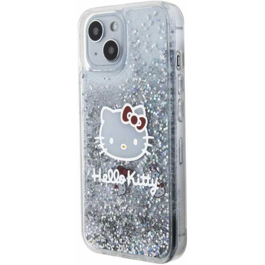 „Hello Kitty“ skystas blizgantis galvanizavimo galvutės logotipo dėklas, skirtas „iPhone 15“, skaidrus – 2