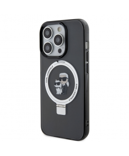 Karl Lagerfeld Ring Stand Karl and Choupette MagSafe Case for iPhone 15 Pro Black