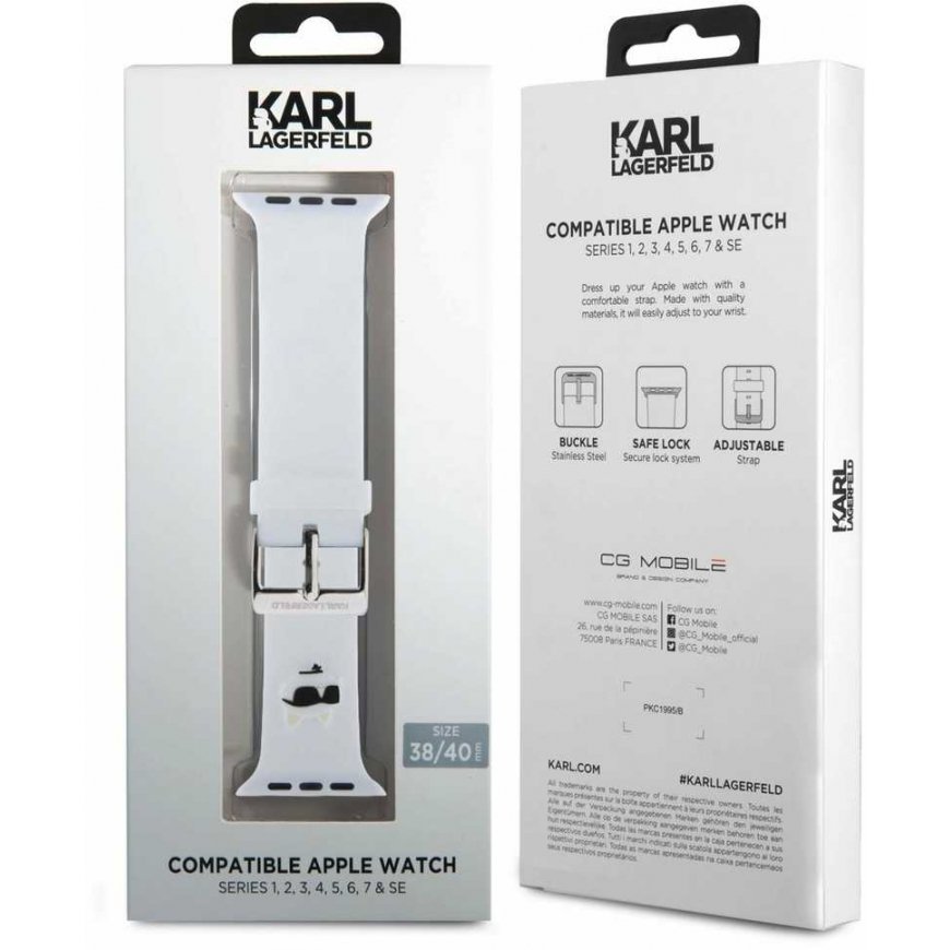 Karl Lagerfeld Choupette Head NFT laikrodžio dirželis, skirtas Apple Watch 38/40/41 baltas – 2