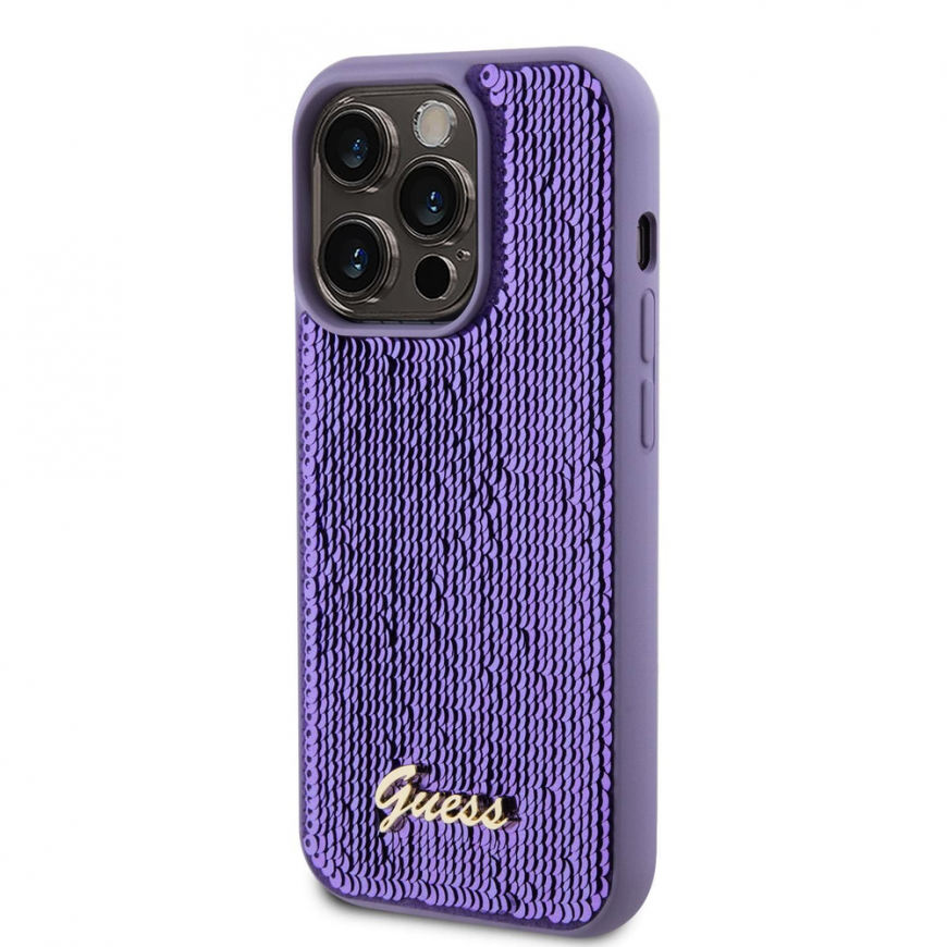 Case Guess Sequin Script Logo Case iPhone 14 Pro Max Purple