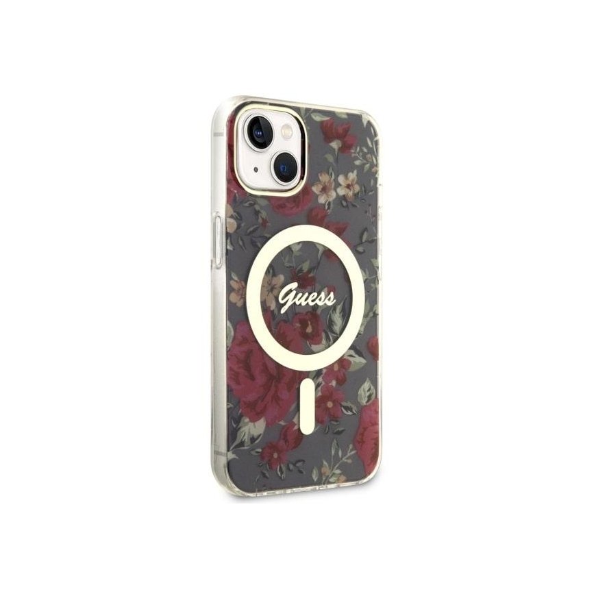 Guess Case for iPhone 14 6.1" GUHMP14SHCFWSA Khaki Hard Case Magsafe IML Flower – 4