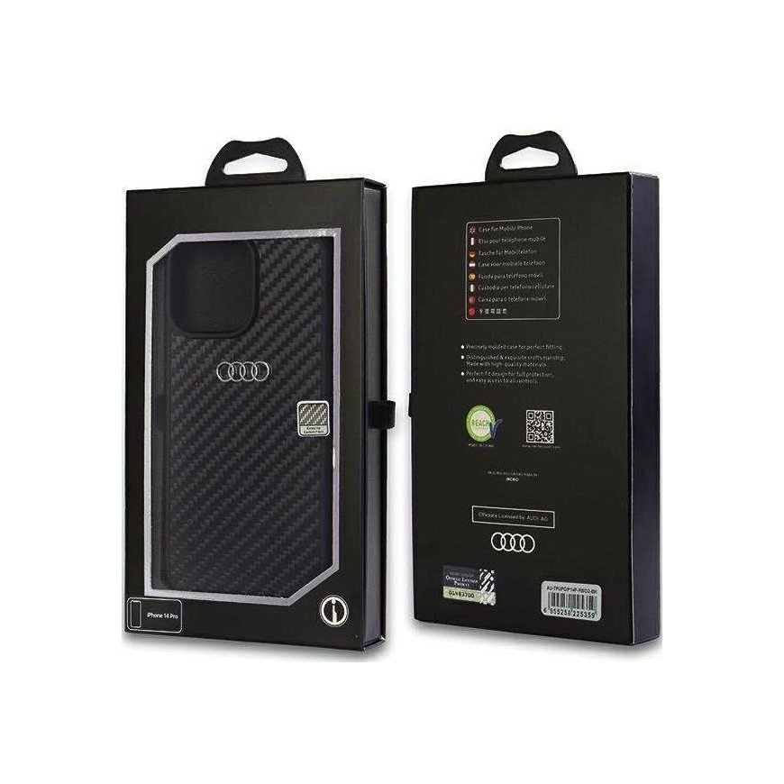 Dėklas Audi Carbon Fiber iPhone 14 Pro 6.1" juoda|juodas hardcase AU-TPUPCIP14P-R8|D2-BK – 4