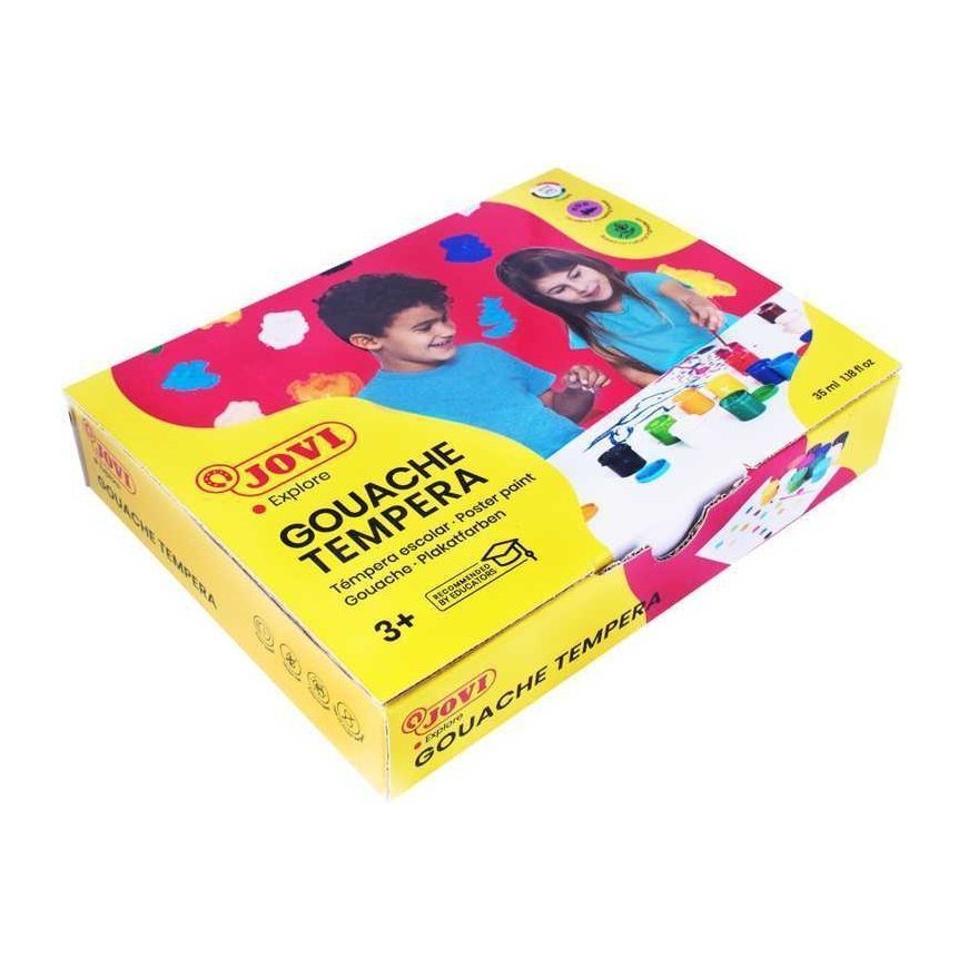 Guašas JOVI TEMPERA, 35 ml, 12 spalvų rinkinys su teptuku – 2