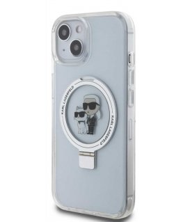 Karl Lagerfeld Ringstand Karl and Choupette MagSafe Case for iPhone 15 White
