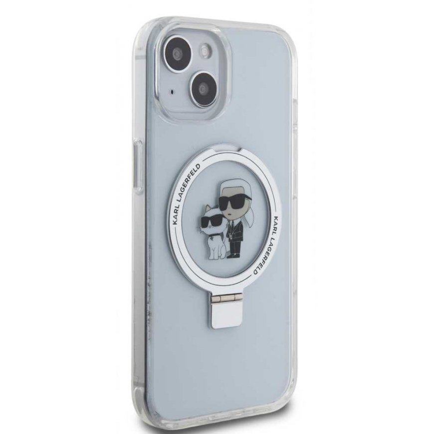 Karl Lagerfeld Ringstand Karl and Choupette MagSafe Case for iPhone 15 White – 3